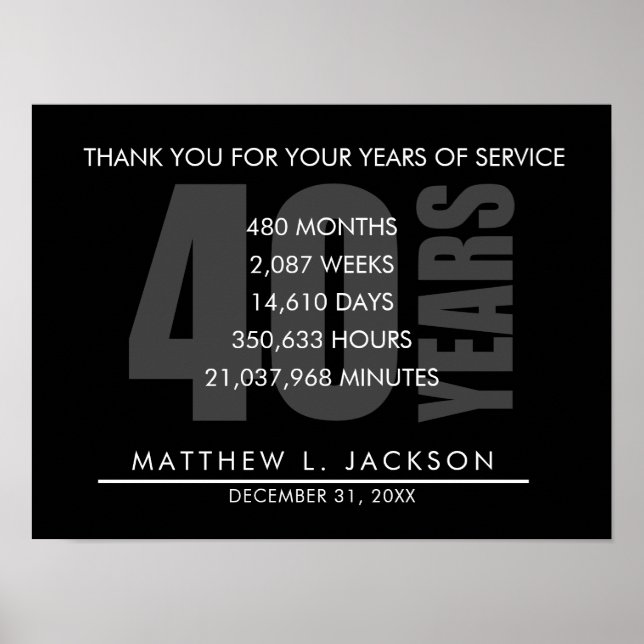 40 Year Retirement or Employee Appreciation Gift Poster (Front)