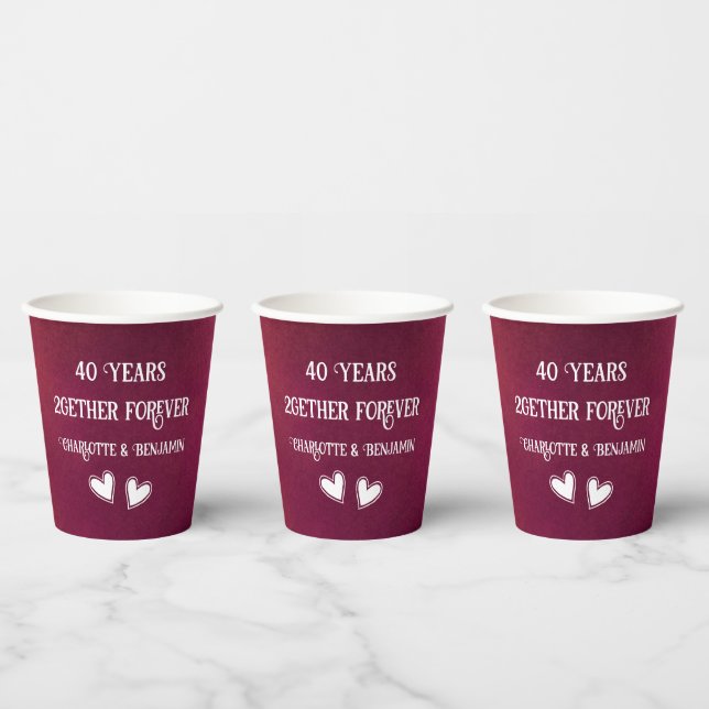  40 years Anniversary Watercolor Ruby Wedding Paper Cups (Multi)