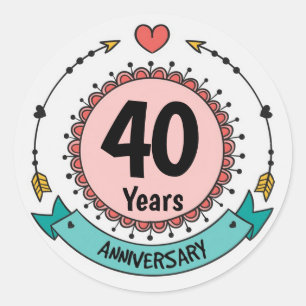 40 Years Anniversary with Hearts and Arrows Classic Round Sticker