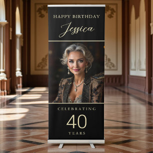 40 Years Birthday Black & Gold Photo Retractable Banner