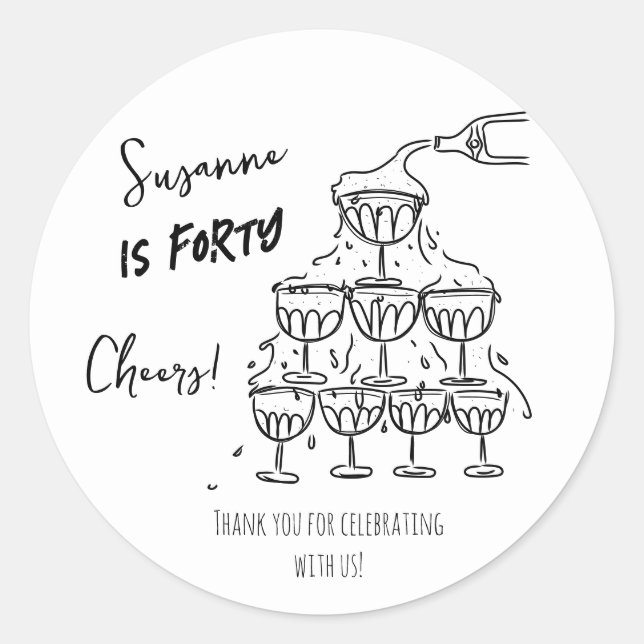 40 years Birthday Champagne tower funky Classic Round Sticker (Front)
