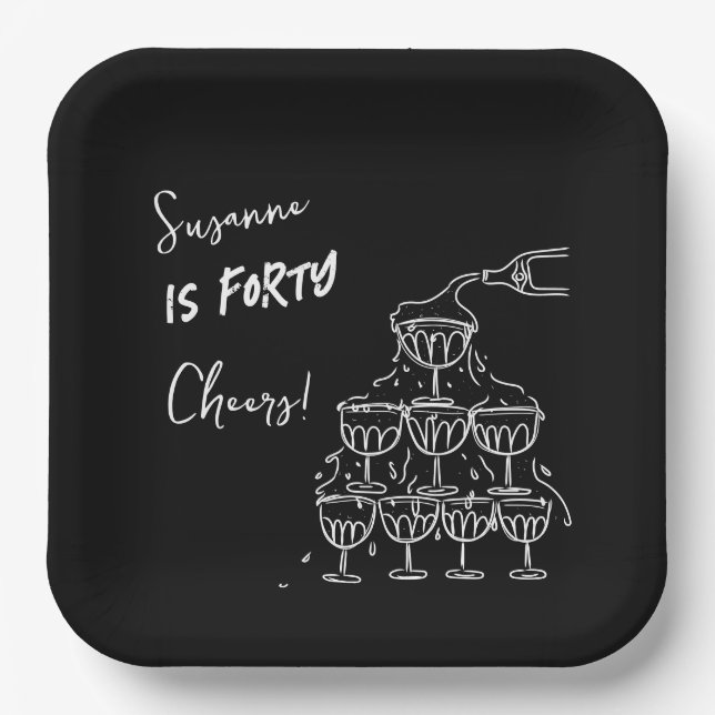 40 years Birthday Champagne tower funky Paper Plate (Front)