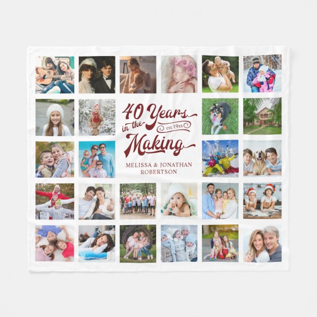 40 YEARS IN THE MAKING 26 Photo Ruby Anniversary Fleece Blanket (Front (Horizontal))