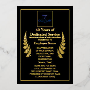 40 Years of Dedicated Service Award Custom Foil Holiday Card