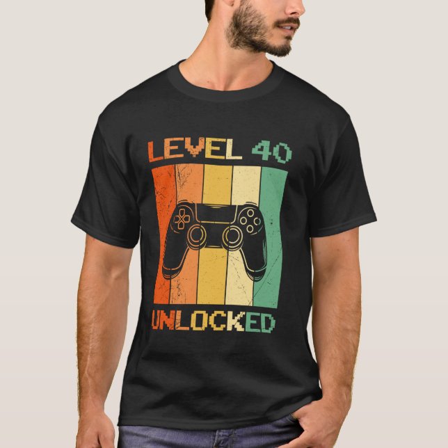 40 Years of LEVEL 40 UNLOCKED 40TH BIRTHDAY Gaming T-Shirt (Front)