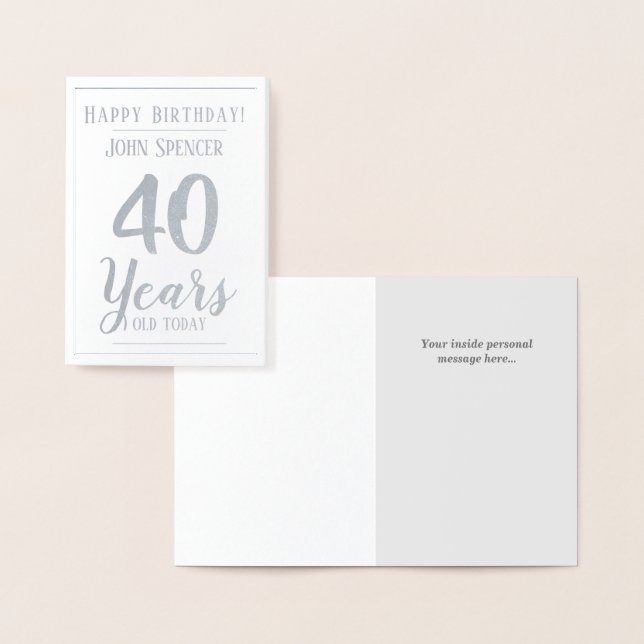 40 Years Old. 40th Birthday Foil Card (Display)