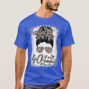 40 Years Old Fabulous Messy Bun Leopard 40th Birth T-Shirt