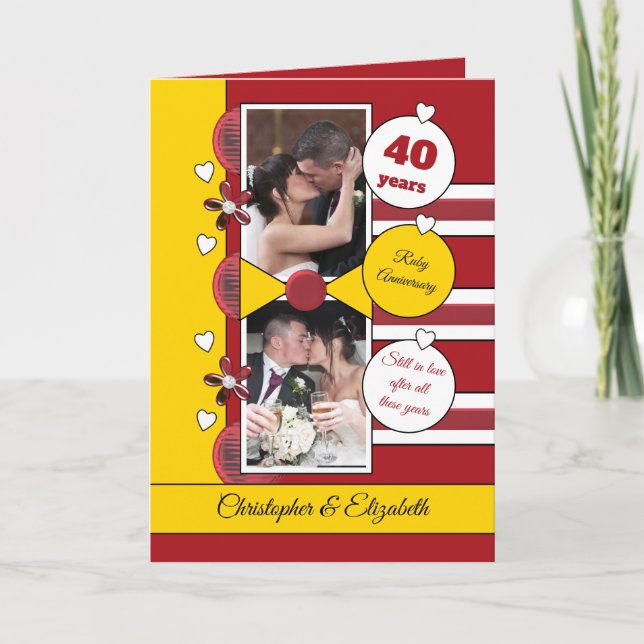 40 years Ruby anniversary red and yellow photo Card (Front)