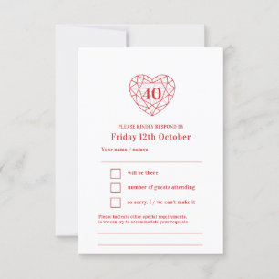40 years ruby red heart 40th wedding anniversary RSVP card