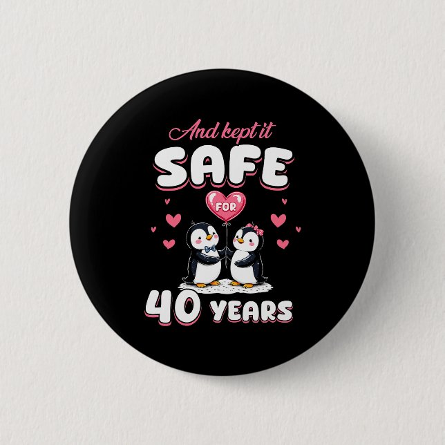 40 Years Wedding Anniversary Penguin Couples Match 6 Cm Round Badge (Front)