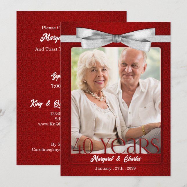 40-Years Wedding Anniversary Ruby Red and White Invitation (Front/Back)