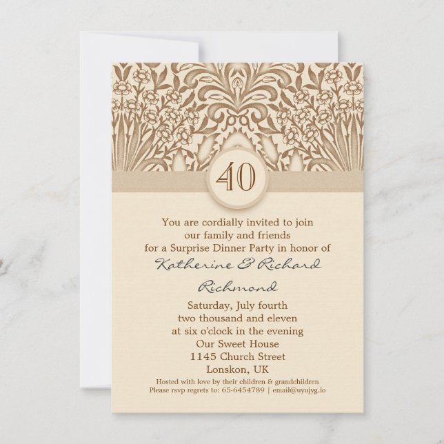 40 years wedding anniversary vintage brown invites (Front)