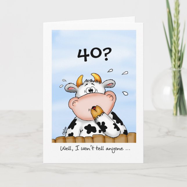40st Birthday- Humourous Card with surprised cow (Front)
