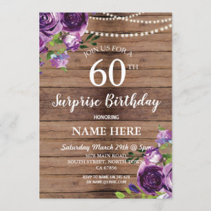 40th 50th 60 Surprise Birthday Party Purple Wood Invitation