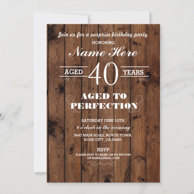 40TH 50th 60th ANY AGE BIRTHDAY PARTY WOOD INVITE (Front)