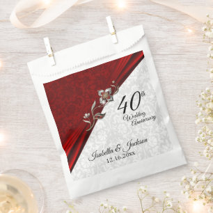 40th, 52nd or 80th Ruby Floral Anniversary Favour Bags