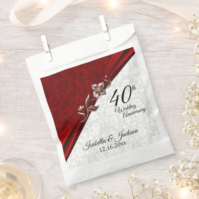 40th, 52nd or 80th Ruby Floral Anniversary Favour  Bags (Clipped)