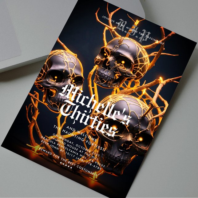 40th Adult Halloween Birthday Skull Modern Invitation (40th Adult Halloween Birthday Skull Modern Invitation
)