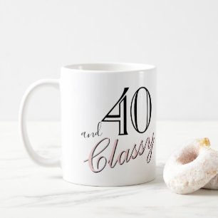 40th and Classy Black Elegant Pink Script Birthday Coffee Mug