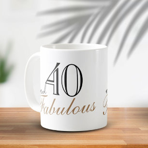 40th and Fabulous Black Elegant Script Birthday Coffee Mug