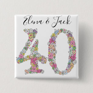 40th Anniversary Birthday Number 40 Brooch 15 Cm Square Badge