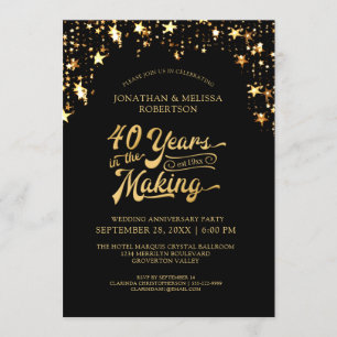 40th Anniversary Black & Gold Stars 40 YEARS Invitation