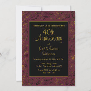 40th Anniversary Burgundy Gold Photo Invitation