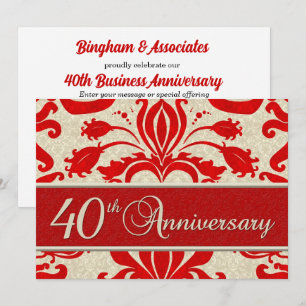 40th Anniversary Business Red Damask Invitation
