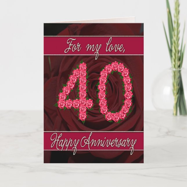 40th anniversary card with roses and leaves (Front)