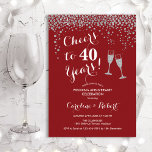 40th Anniversary - Cheers to 60 Years Silver Red Invitation<br><div class="desc">Ruby red 40th wedding anniversary invitation. Cheers to 40 Years! Elegant design in red and silver. Features champagne glasses, script font and confetti. Perfect for a stylish celebration of 40 years of marriage. Printed Zazzle invitations or instant download digital template. Can be customised to show any year! Personalise with your...</div>