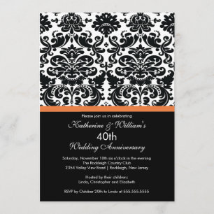 40th Anniversary Damask Invitation Coral Rose