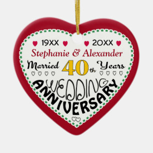 40th Anniversary gift heart shaped Christmas Ceramic Tree Decoration