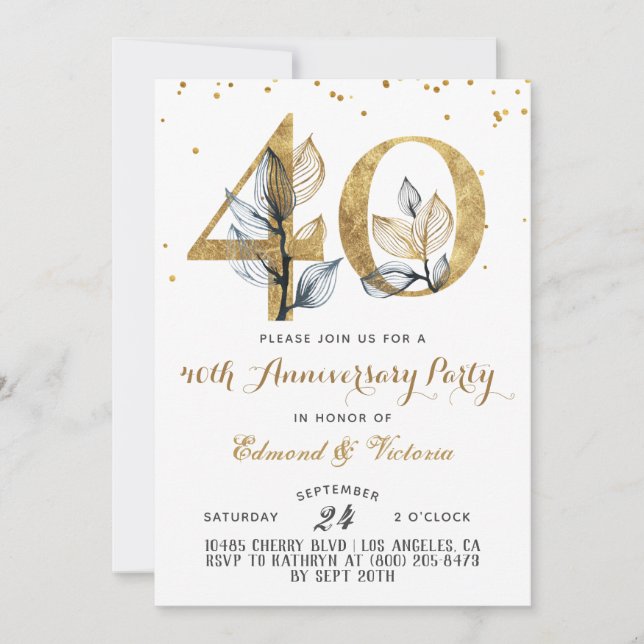 40th Anniversary Gold Floral Invitation (Front)