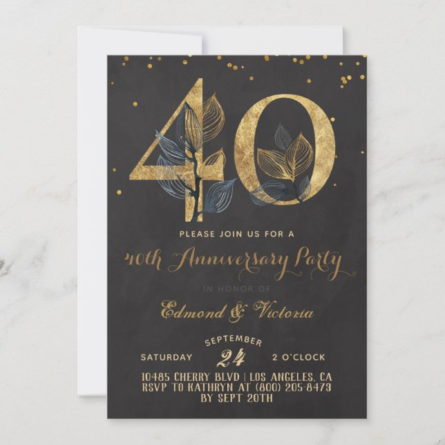 40th Anniversary Gold Floral Invitation (Front)