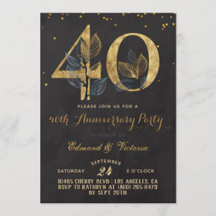 40th Anniversary Gold Floral Invitation