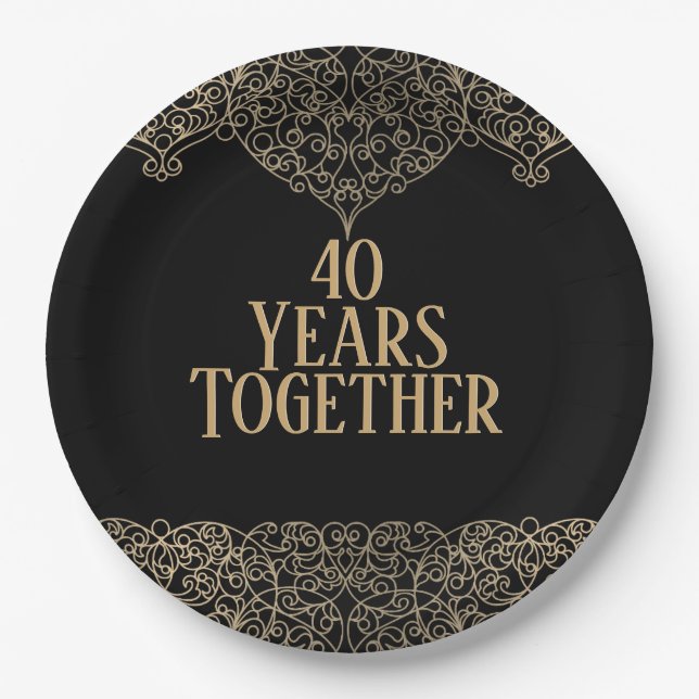 40th Anniversary Gold Lace On Black  Paper Plate (Front)