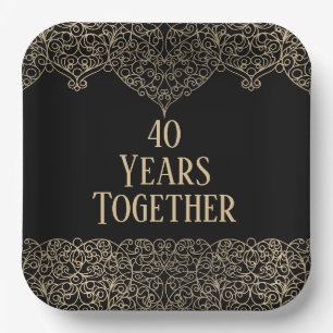 40th Anniversary Gold Lace On Black  Paper Plate