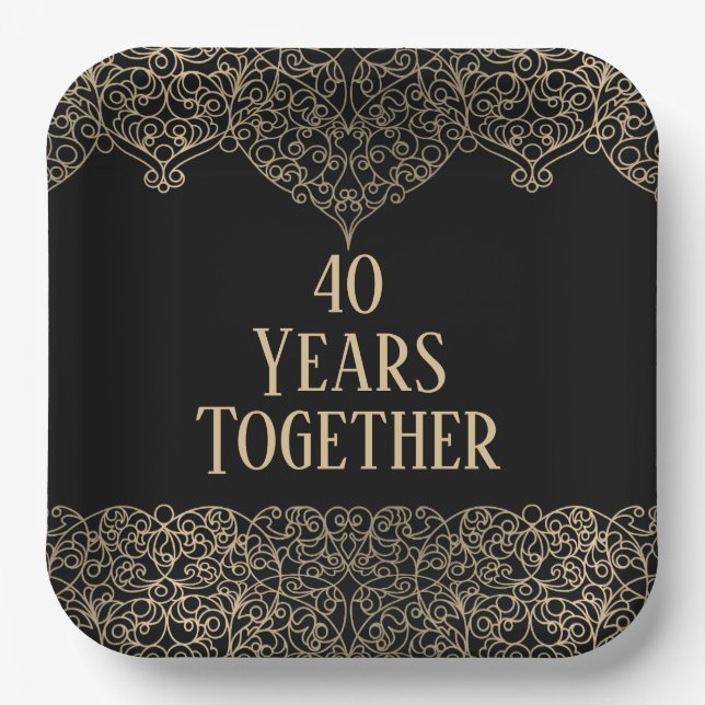 40th Anniversary Gold Lace On Black  Paper Plate (Front)