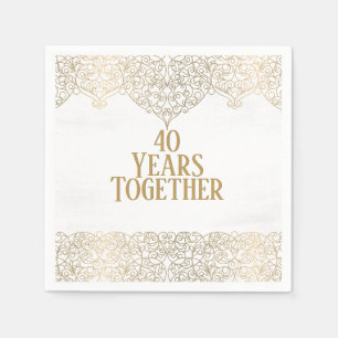 40th Anniversary Gold Lace On White Napkins