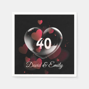 40th Anniversary Heart Bubble With Red Hearts Napkin