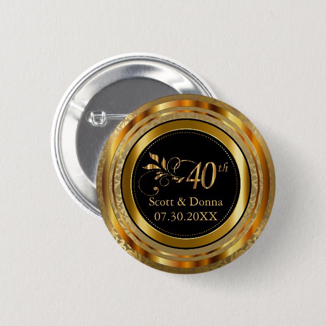 40th Anniversary in Gold 6 Cm Round Badge (Front & Back)