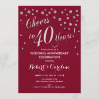 40th Anniversary Invitation in Ruby Red & Silver