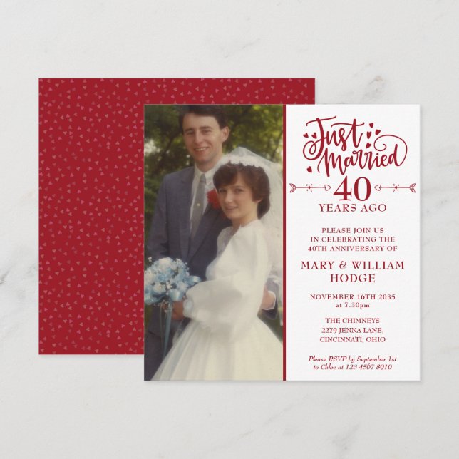 40th Anniversary Just Married Wedding Photo Square Invitation (Front/Back)