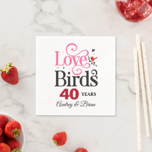 40th Anniversary Love Birds Personalised Napkin