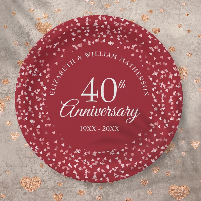 40th Anniversary Love Hearts Confetti Paper Plate (Creator Uploaded)