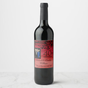 40th Anniversary Lovebirds Photo Wine Label