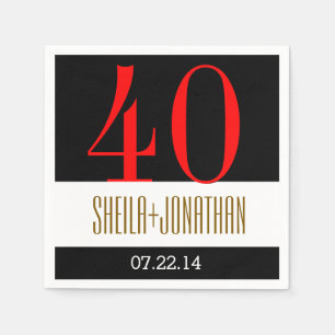 40th Anniversary Modern Black Red Gold V02 Napkin