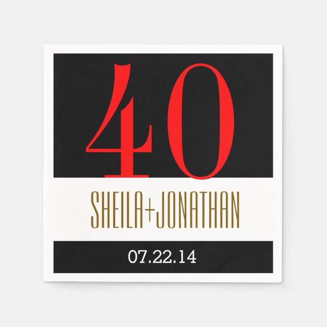 40th Anniversary Modern Black Red Gold V02 Napkin (Front)