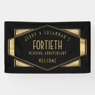 40th Anniversary Names Art Deco Gold Black Banner