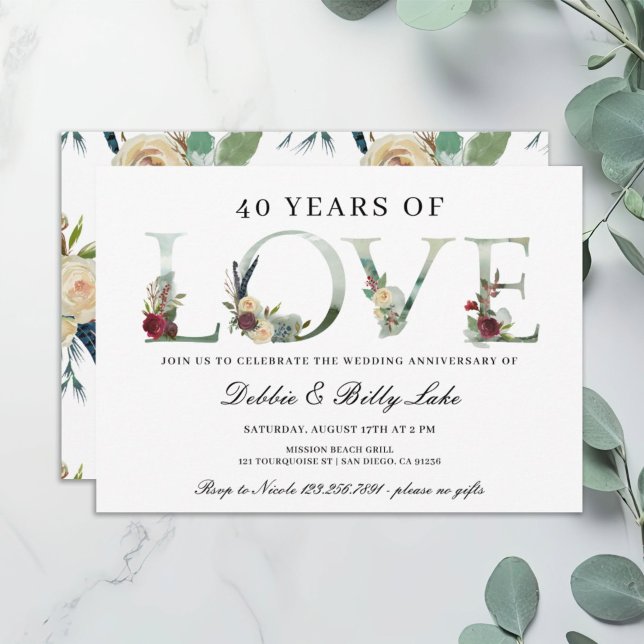 40th Anniversary Party 40 Years of Love Invitation (Creator Uploaded)